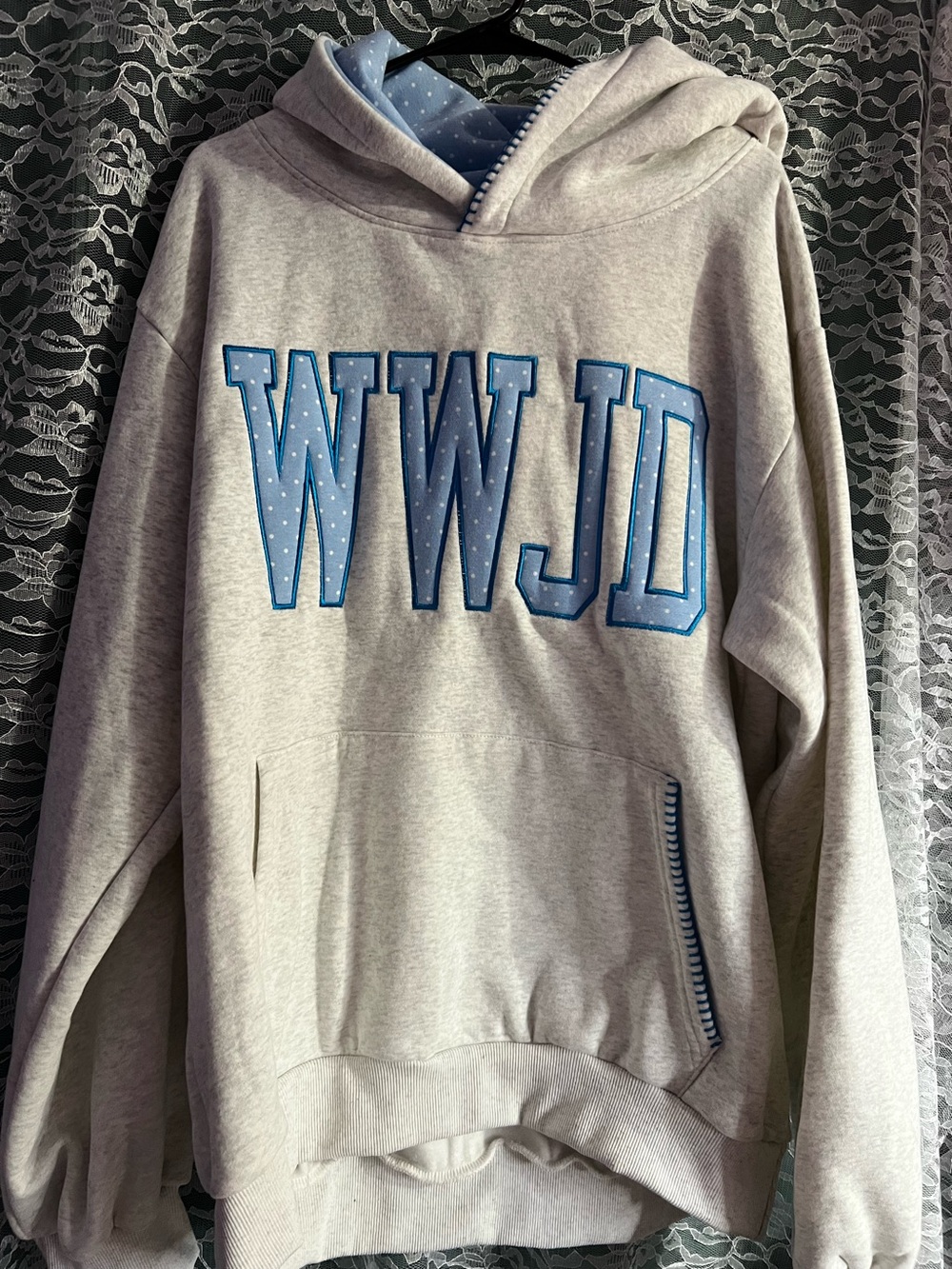 Altar’d State WWJD Faith Sweater Gray and Blue Oversized Hoodie Sweater Size 3XL